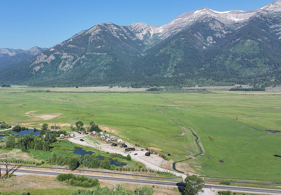 From Basecamp (white geodesic domes) looking west across Teton Village Parcel.